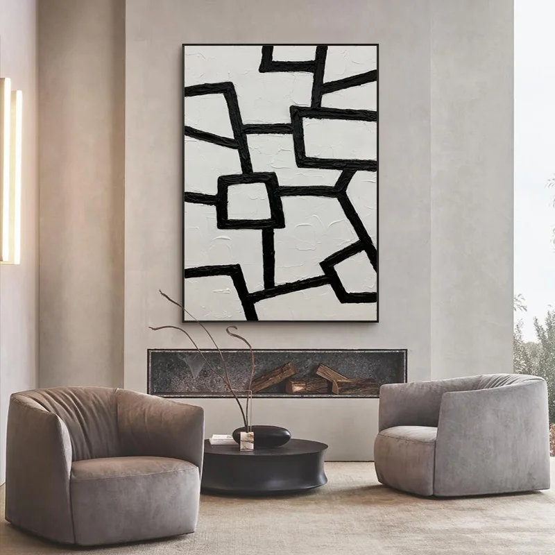 Origin Handmade Black and White 2 panel Wall Decor Artwork Modern Oil Painting Abstract Wall Art on Canvas