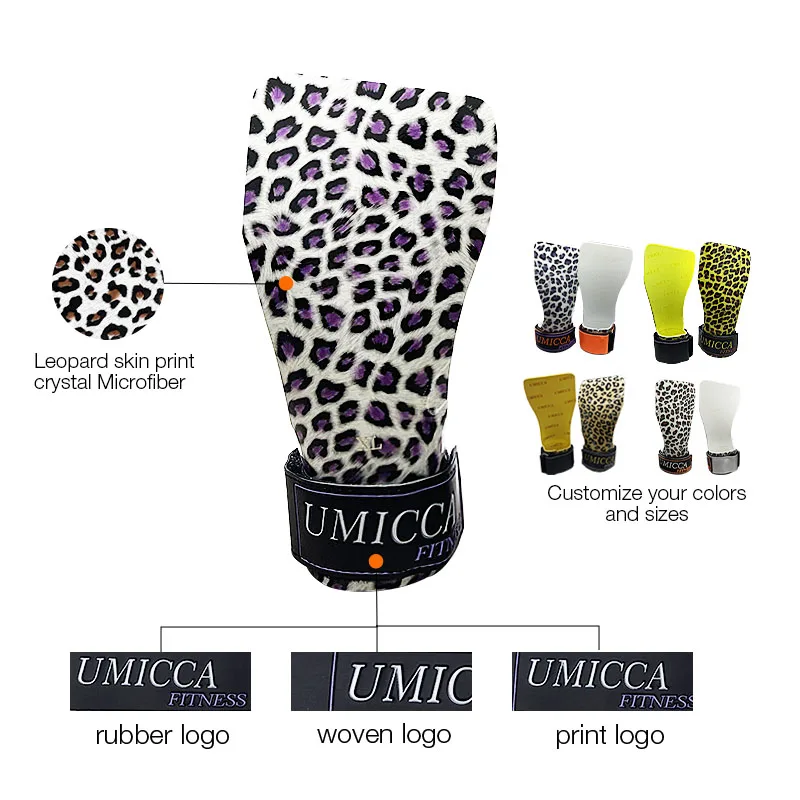 Umicca Crystal Leopard Custom Gymnastic Heavy Duty Palm Protector Best Training Weight Lifting Grips Pads