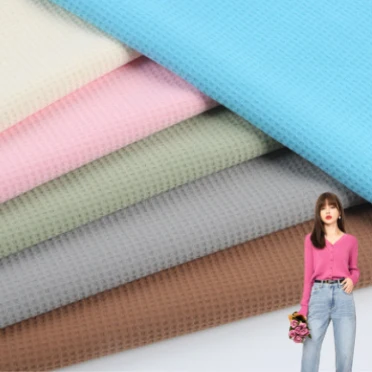 Wholesale Organic Cotton Plain Dyed Knitted Waffle Weave Fabric Waffle Fleece Fabric 100% Cotton Honeycomb Waffle Knit Fabric