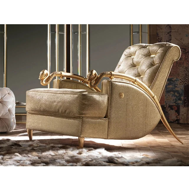 Classic Luxury Lounge Chairs Modern Leisure Lazy Single Sofa Gold Metal Legs Snake Armchair