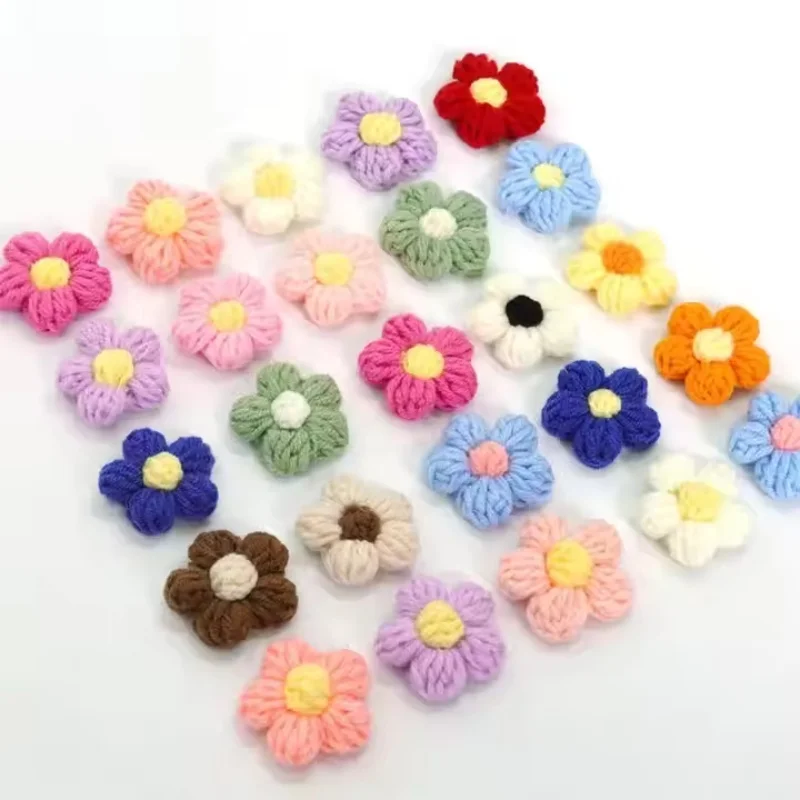 H173 4cm Hyunya Style Macaroon Wool Crochet Small Flowers Finished Clothes Hairpin Brooch Accessories Puff Flowers
