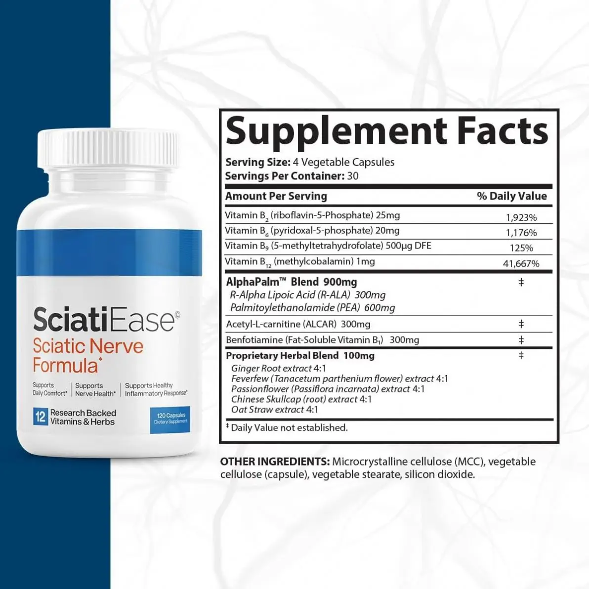 Potent Sciatic Nerve Care Capsules - Relieves sciatica with Vitamin B Complex, Alpha Lipoic Acid and Alpha Palm Pea.