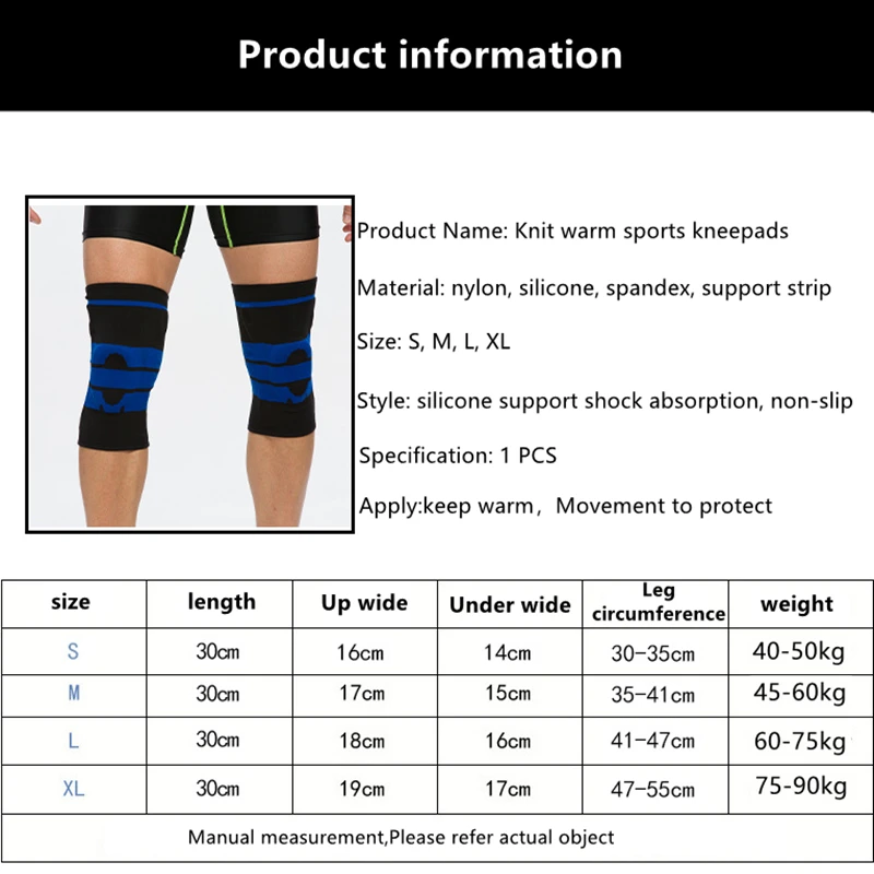 Silicone anti-collision spring support knee pads Basketball running Mountaineering knee Sports gear Knit warm sports kneepads