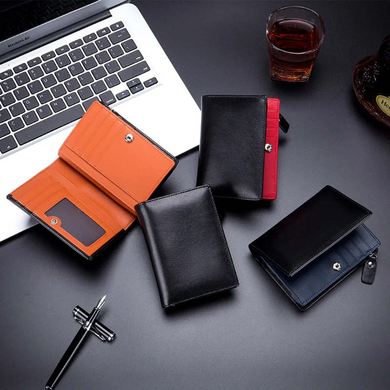 2024 wholesale custom logo genuine leather Men short wallet rfid card holder men wallets