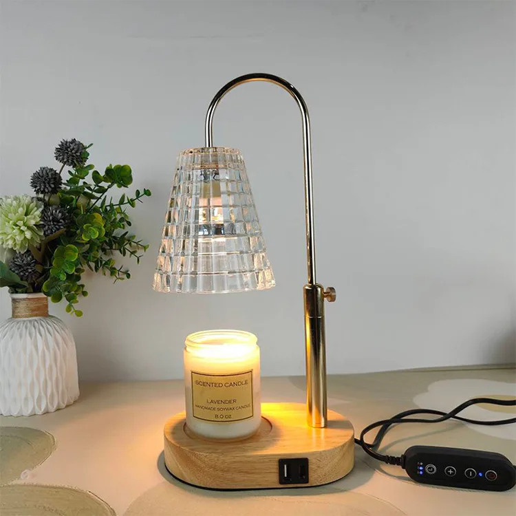 Wholesale Home Decor Wood Base Electric Candle Melt Wax Warmer Glass Stand Candle Warmer Lamp For Scented Candles