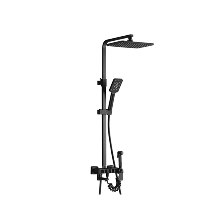 The fine quality black multi function copper shower panel set for bathroom with hand held