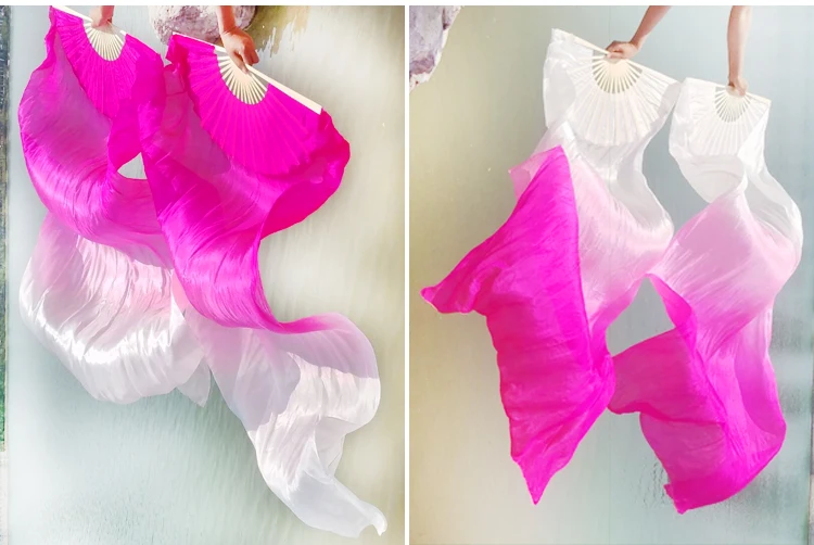 Showy Fushia   Gradual Change White  1.8M  silk Fan Veil for belly dance Practice