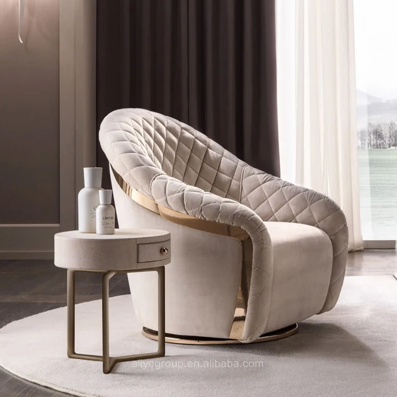 Modern style sectional italy design living room single seater leather sofa, luxury high end velvet arm chair for villa