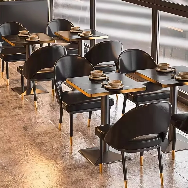 Luxury restaurant furniture sofa set black marble look dining table and chairs booth seating for club cafe pub bar