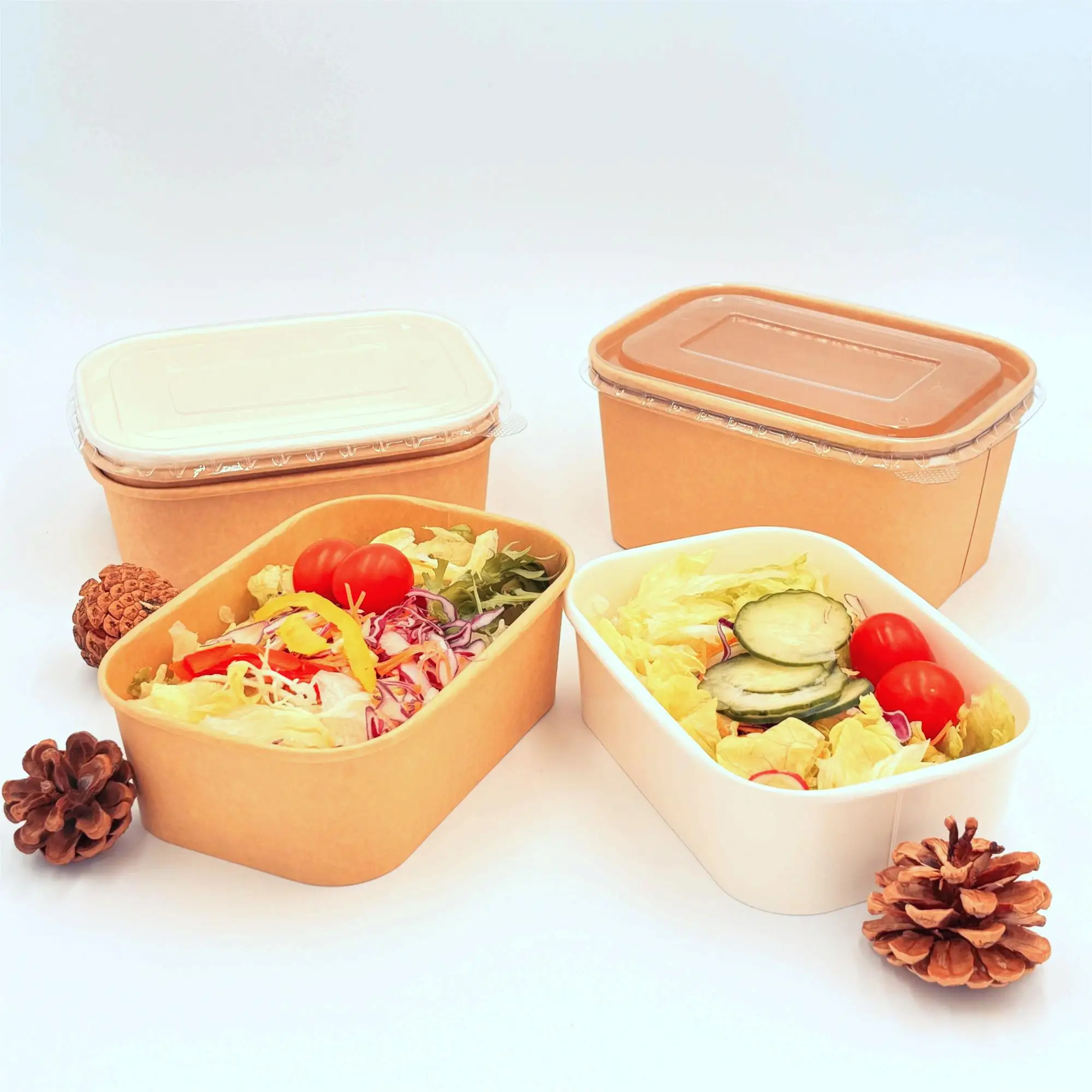 Kraft Rectangular Microwavable Deli Lunch Food Takeaway Container With Clear PP/PET Lid Paper food packaging takeout box