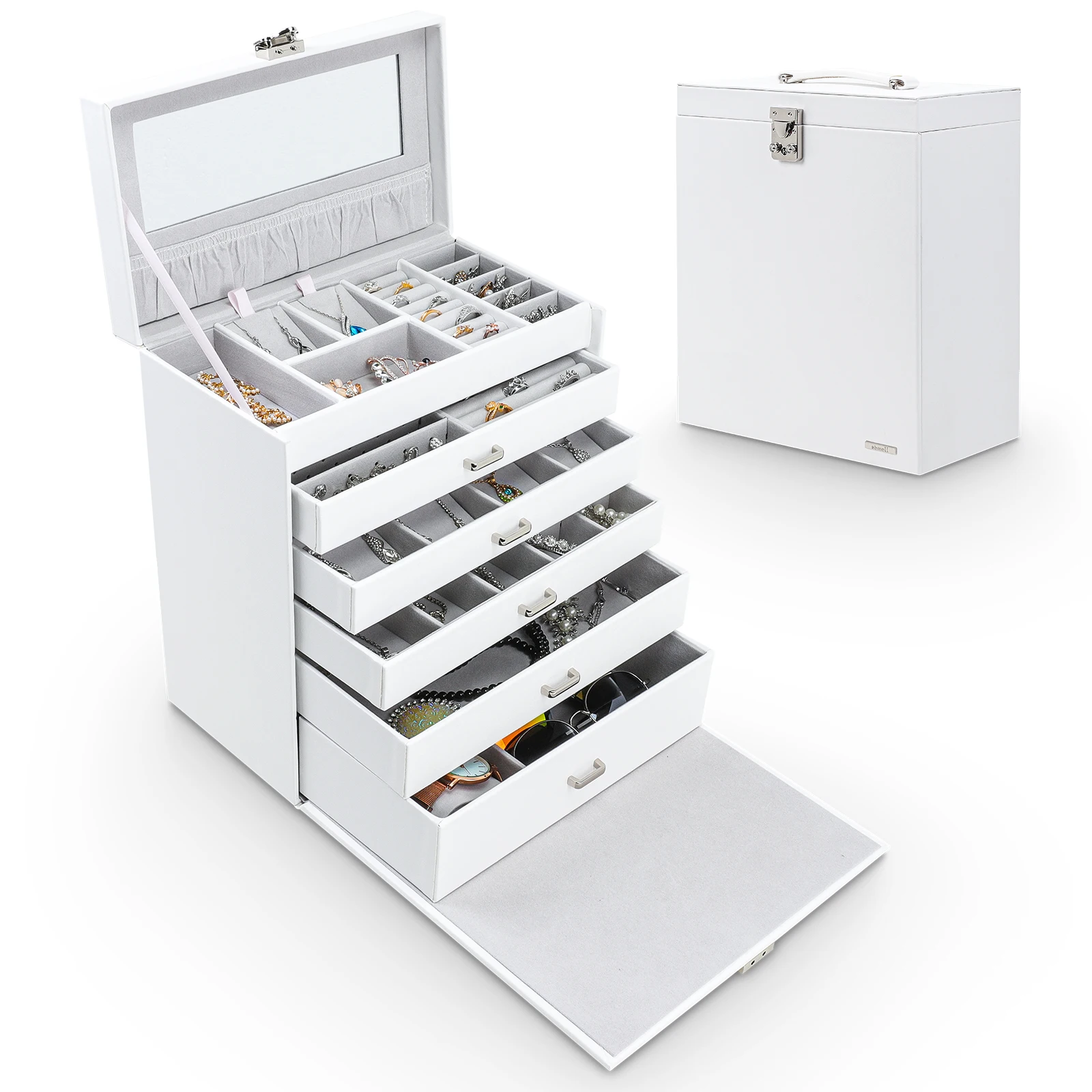 Multifunctional leather 5 layers jewellery box organiser portable jewellery box