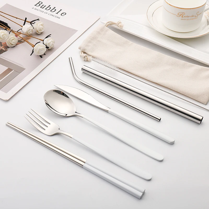 Wholesale 7Pcs Stainless Steel Gift Flatware Set  portable Travel Cutlery Set