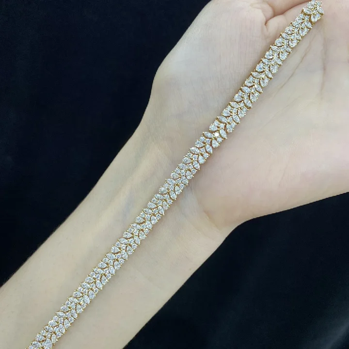 Hiphop Style Round Pear Tennis Chain 14K 18K Gold Pave Diamond Bangle Bracelet Lab Created Diamond Wristband Bracelet