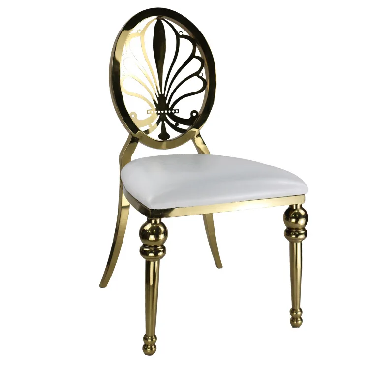 Luxury modern gold stainless steel round back dining banquet chair for wedding