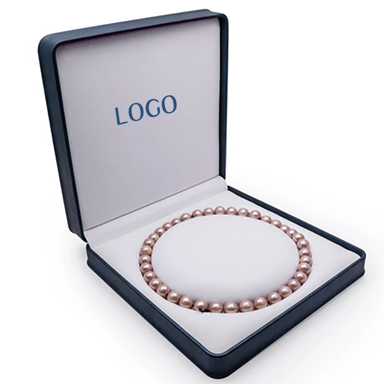 Luxury Custom Logo Navy Key Lock Blue Ring White Light Big Jewelry Necklace Box With Pu Leather