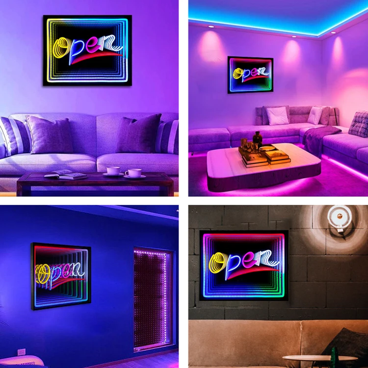 Custom Open Sign Letters Brand Logo Lighting For Wall Decoration LED Neon Infinity Mirror