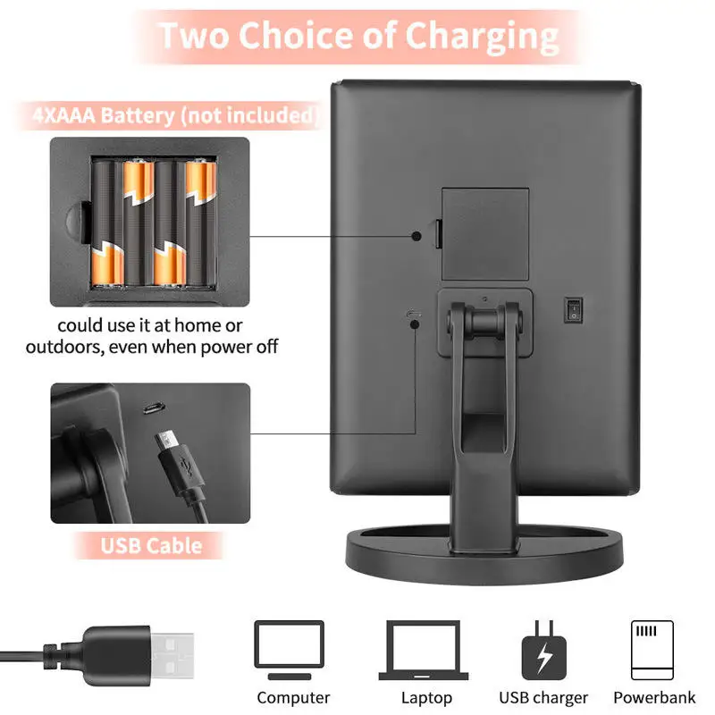 22-light three-fold mirror 2X3X enlarged LED makeup mirror comb makeup desktop three-side folding mirror with light