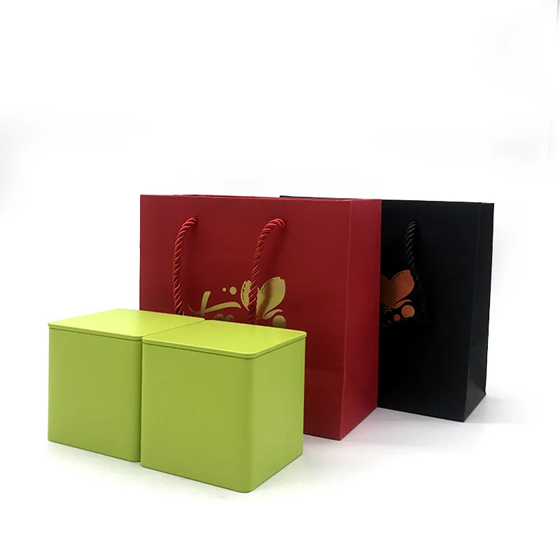 Luxury food packaging metal tin box black square tea container tin can