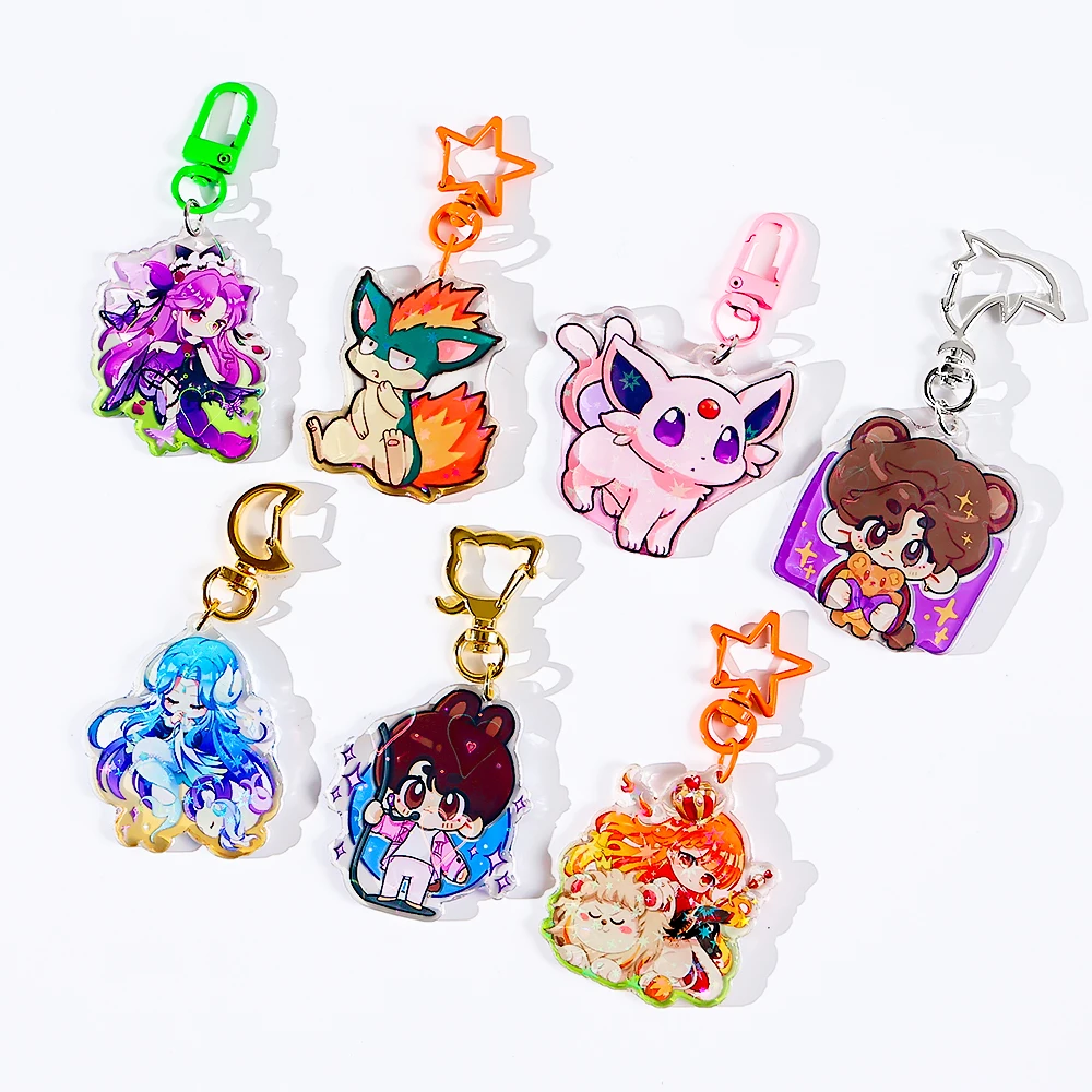 CNAWO Cheap  Custom Acrylic Charm Custom Design Anime Epoxy Resin Glitter Acrylic Cartoon Charms Keychain