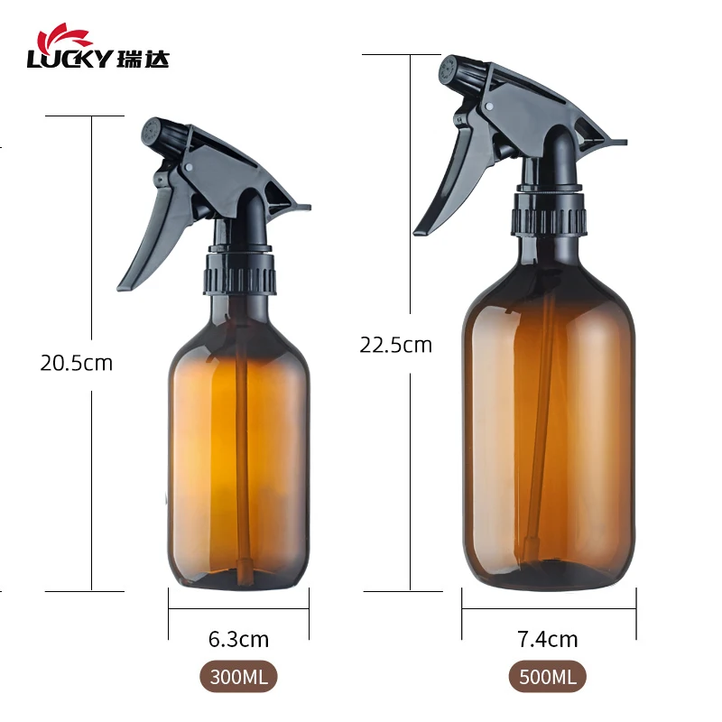 Wholesale 300ML 500ml round amber plastic empty spray bottle household pet cleaning hand press trigger sprayer bottle