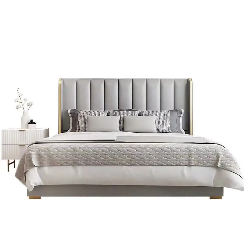 Mk M00025 Italian luxury bedroom set leather bed 1.8m double bed white bedroom furniture leather upholstered storage bed