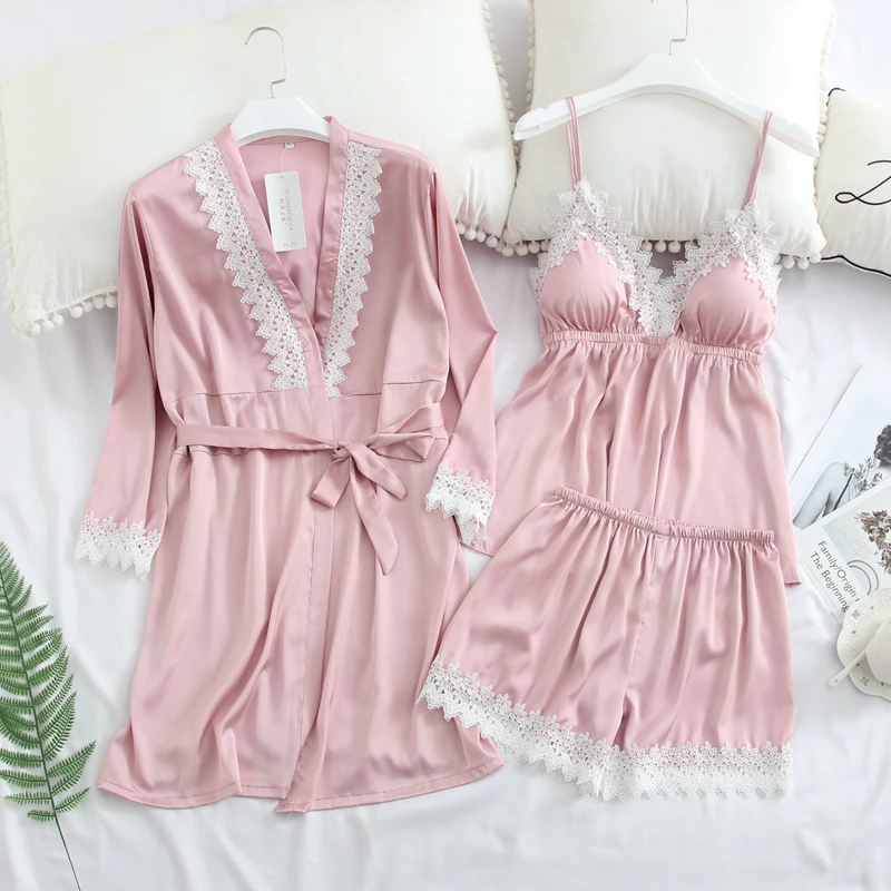 Женская ночная пижама из 100 полиэстера, атласная пижама, комплект одежды для сна