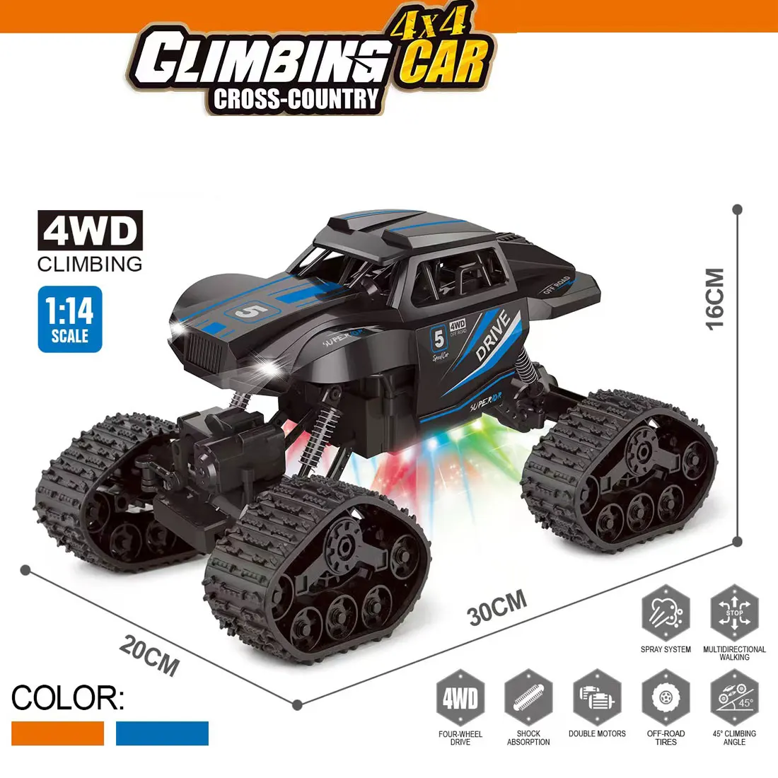 2.4Ghz 1/14 4WD Remote Control Car with light and spray Control RC Mode Speed Vehicle for Children