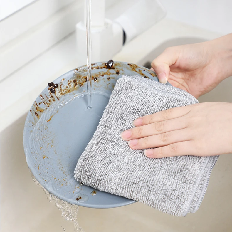 FF3335 Washable Kitchen Dish Cloth Microfiber Cleaning Cloth Dishwashing Rags Super Absorbent Bamboo Dish Towel Rags