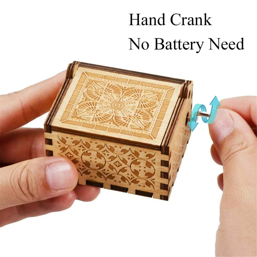 High quality mini hand crank wooden music box Laser Engraved letters