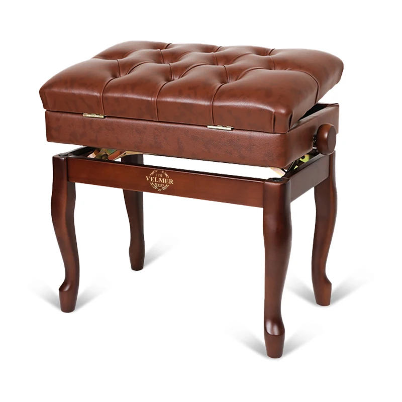 OEM Deluxe solid wood brown leather adjustable single seat piano bench keyboard stool