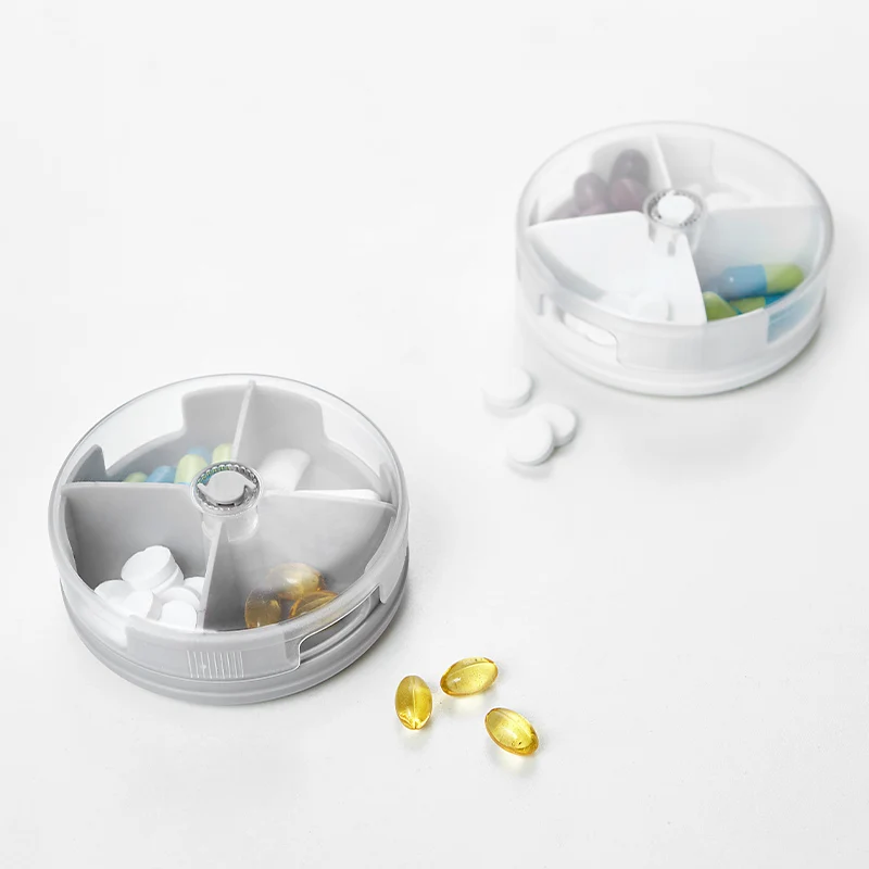 4 cell round pill box Office worker portable medicine box rotary sealed moisture-proof pill dispensing box in stock