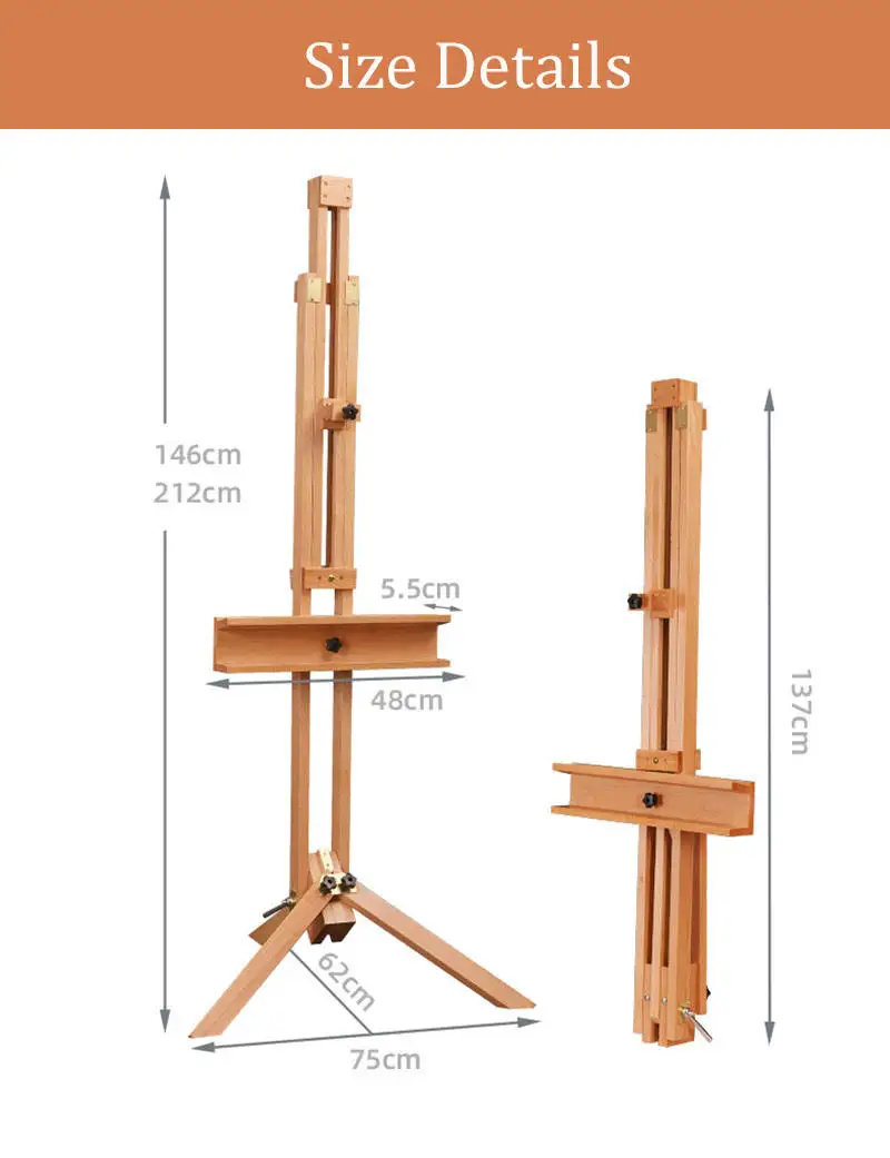 Glitter Vintage Folding Wooden Easel Foldable Floor Artist Studio Easel for Painting Display