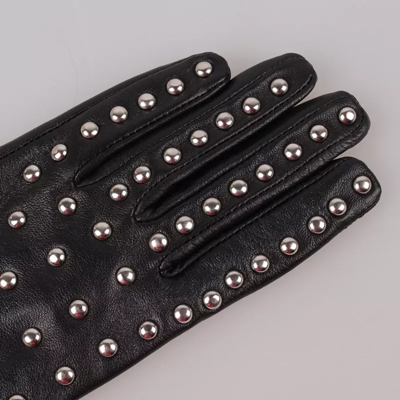 Custom Fashion Women Studded Rivets Genuine Leather Touch-Screen Gloves