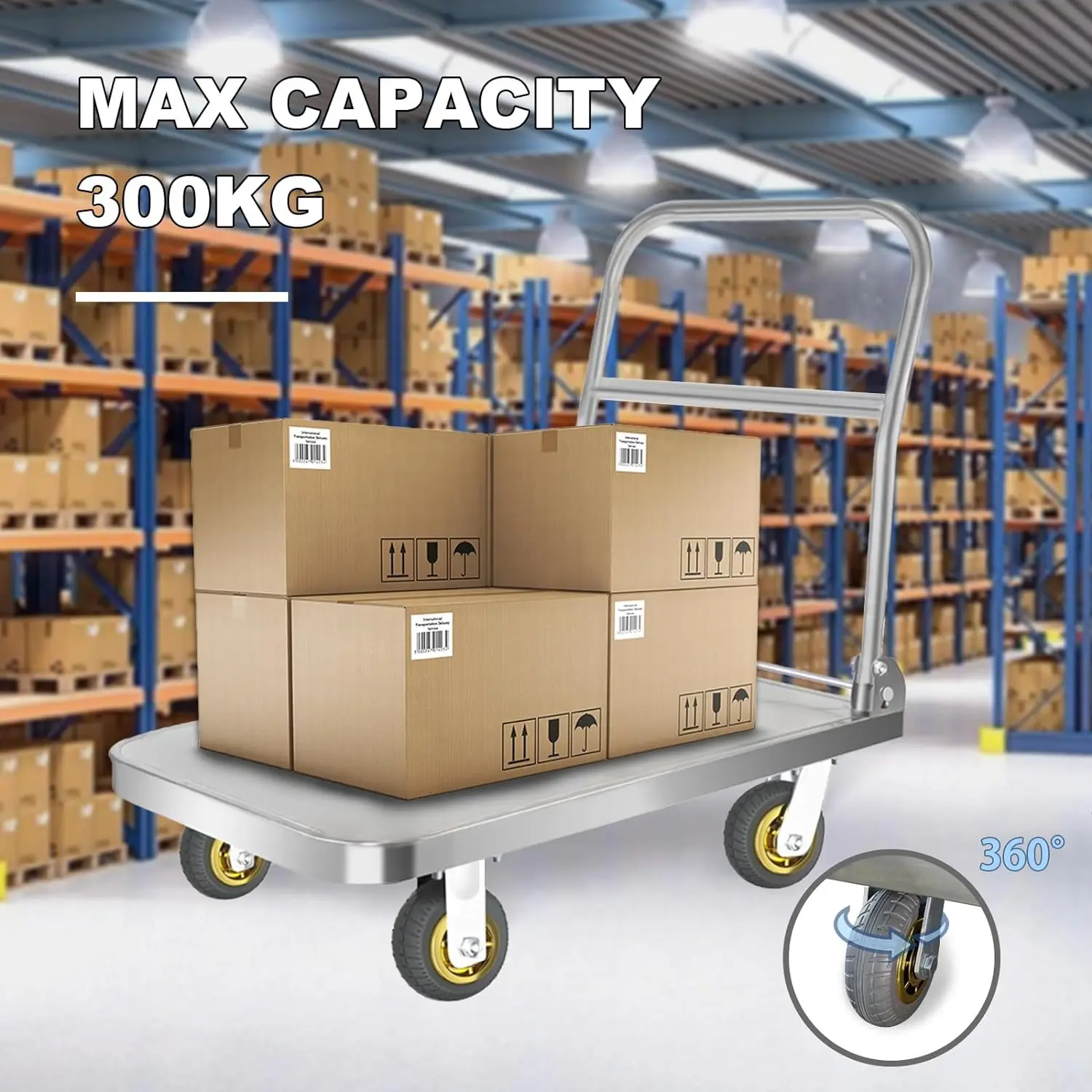 Stainless steel Trolley Heavy Duty Platform Truck Moving Flatbed Cart Multi-size Dolly Cart Utility Cart with Wheels