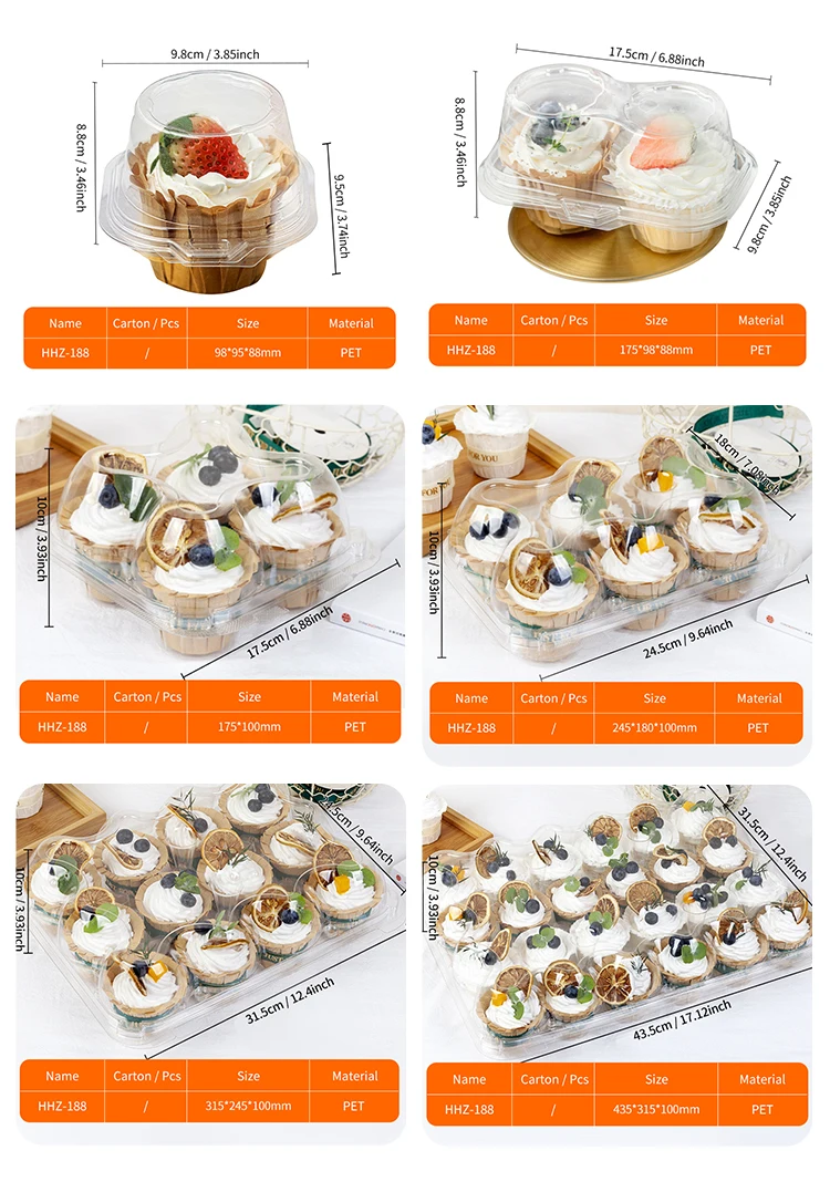 Fancy 1 2 4 6 12 holes ecofriendly Cupcake Carrier Holders Clear Plastic Containers Dessert Transparent muffin cake Boxes