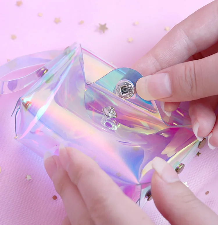 
Holographic mini plastic magic glitter eyelash packaging box Makeup cosmetic cute bags coin bag lady bag 