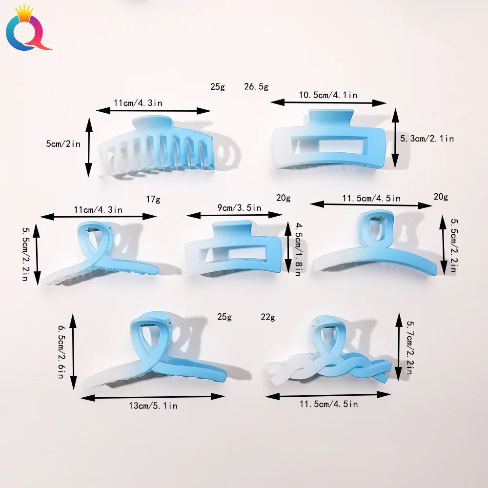 QIYUE 9cm Custom Logo Korean Hair Clamp Gradient Color Matte Square Hair Claw Clips Hair Accessories For Woman