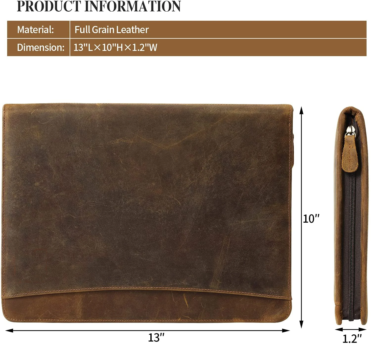 Custom Water Resistant Padfolio Portfolio Genuine Leather Binder Business Folder Resume Document Organizer Notebook with Zipper