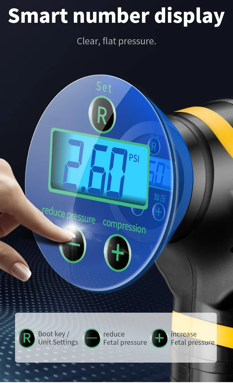 Portable car wireless air pump with light digital display Mini handheld tire air pump USB + cigarette lighter cable charging