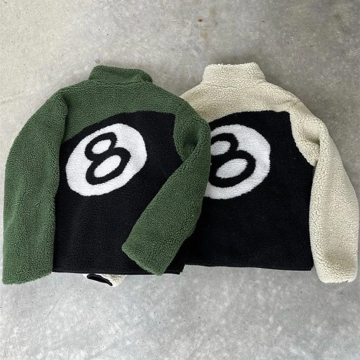 reversible sherpa fleece wholesale fur streetwear hip hop branded teddy outdoor polar print 8 ball winter sherpa jacket for men
