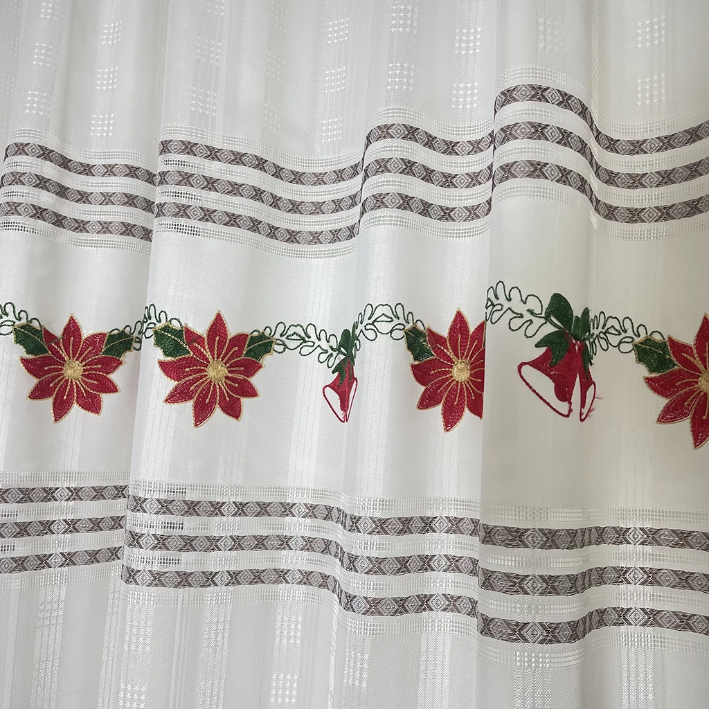 Christmas Sheer Embroidery Curtains 100% Polyester Screen-Like  Privacy-Protecting Curtain Fabric