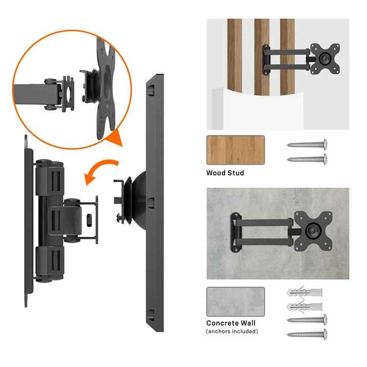 Full Motion Articulating Tilts Swivels Extends Rotates TV Wall Mount Bracket for 13'-30' LCD LED TVs, Max VESA 100X100mm
