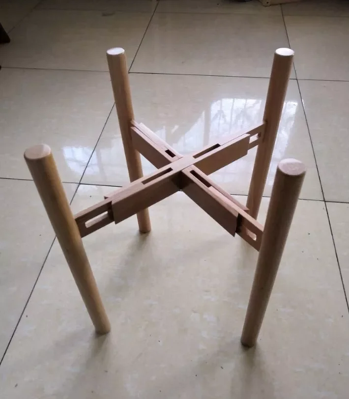 100% Bamboo Wood Varnished Adjustable Modern Mid Century Wooden Flower Pot Holder