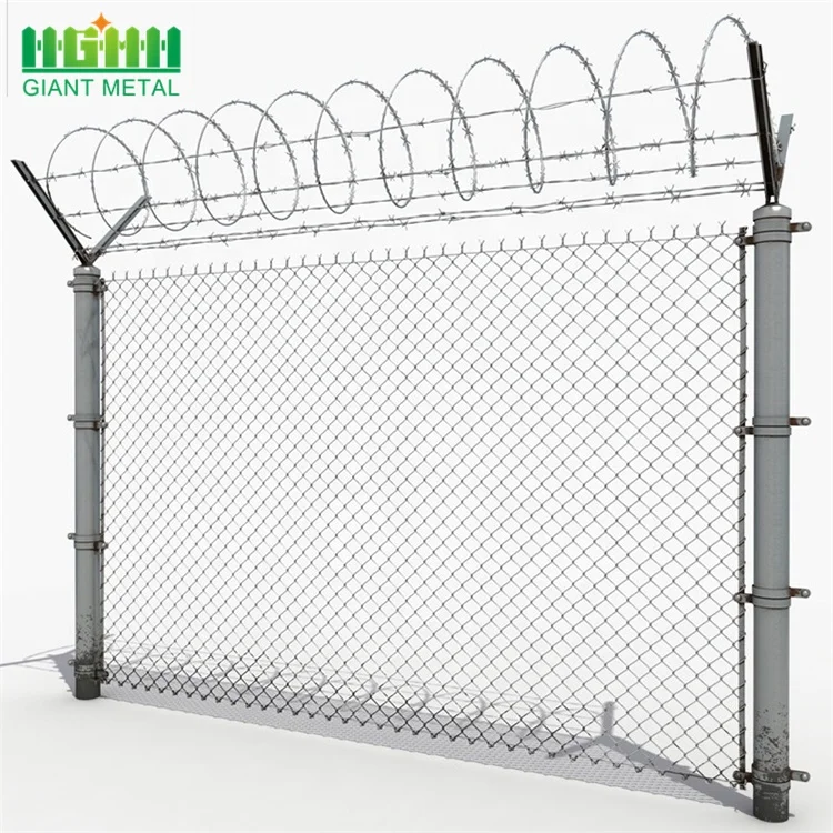 Residential Chain Link Fence Single Swing Gate Easy Installation Anti Clamp Hot Dipped Galvanized Single Arm Barbed Wire Iron 3D