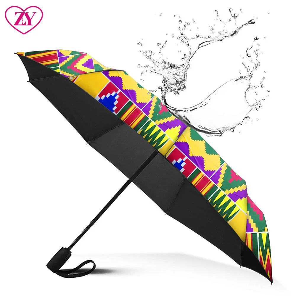 Custom Logo African Kente Designs Printed  UV Proof Straight Umbrella For Promotion