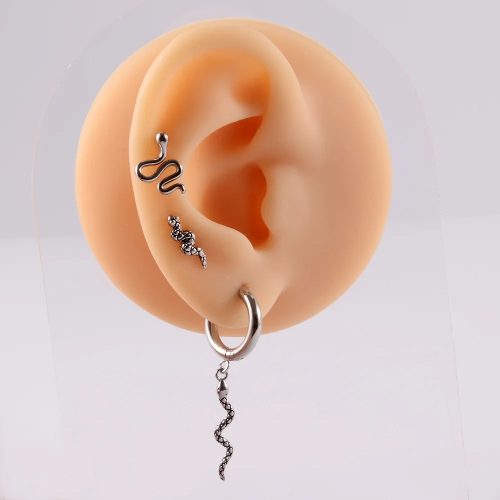 New Tiny Black Snake Septum Clicker Tragus Conch Helix Daith Cartilage Studs Earrings 316L Surgical Steel Snake Ear Piercing
