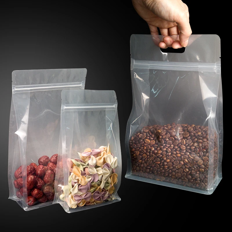 Expandable Food Eight Sides Sealed Bag Snacks Dry Fruit Gusset Zipper Transparent Flat Bottom Bag Pouch Packaging Pouch Bag