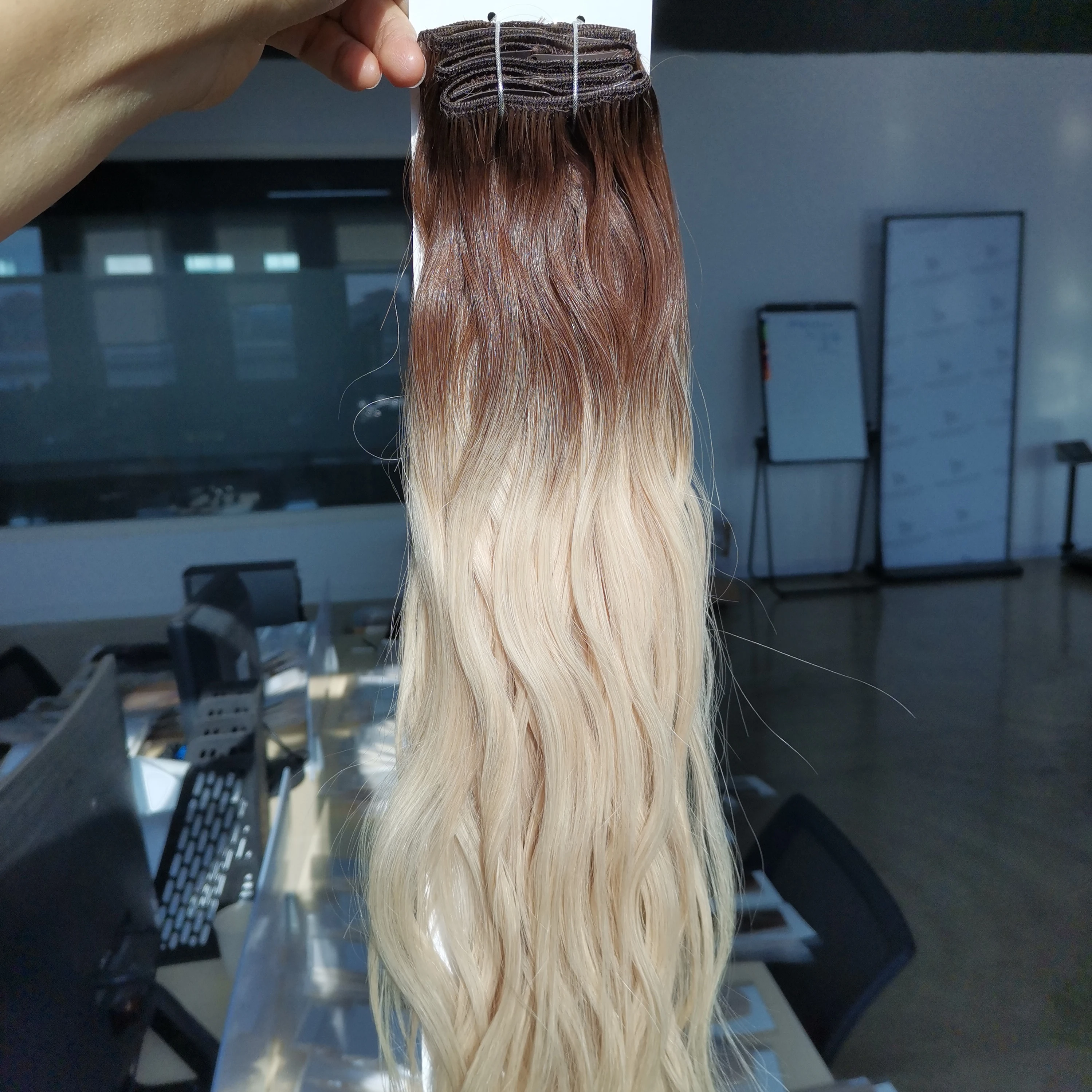 Wholesale High End Super Double Drawn Russian Cuticle Aligned Machine Weft Hair Extensions