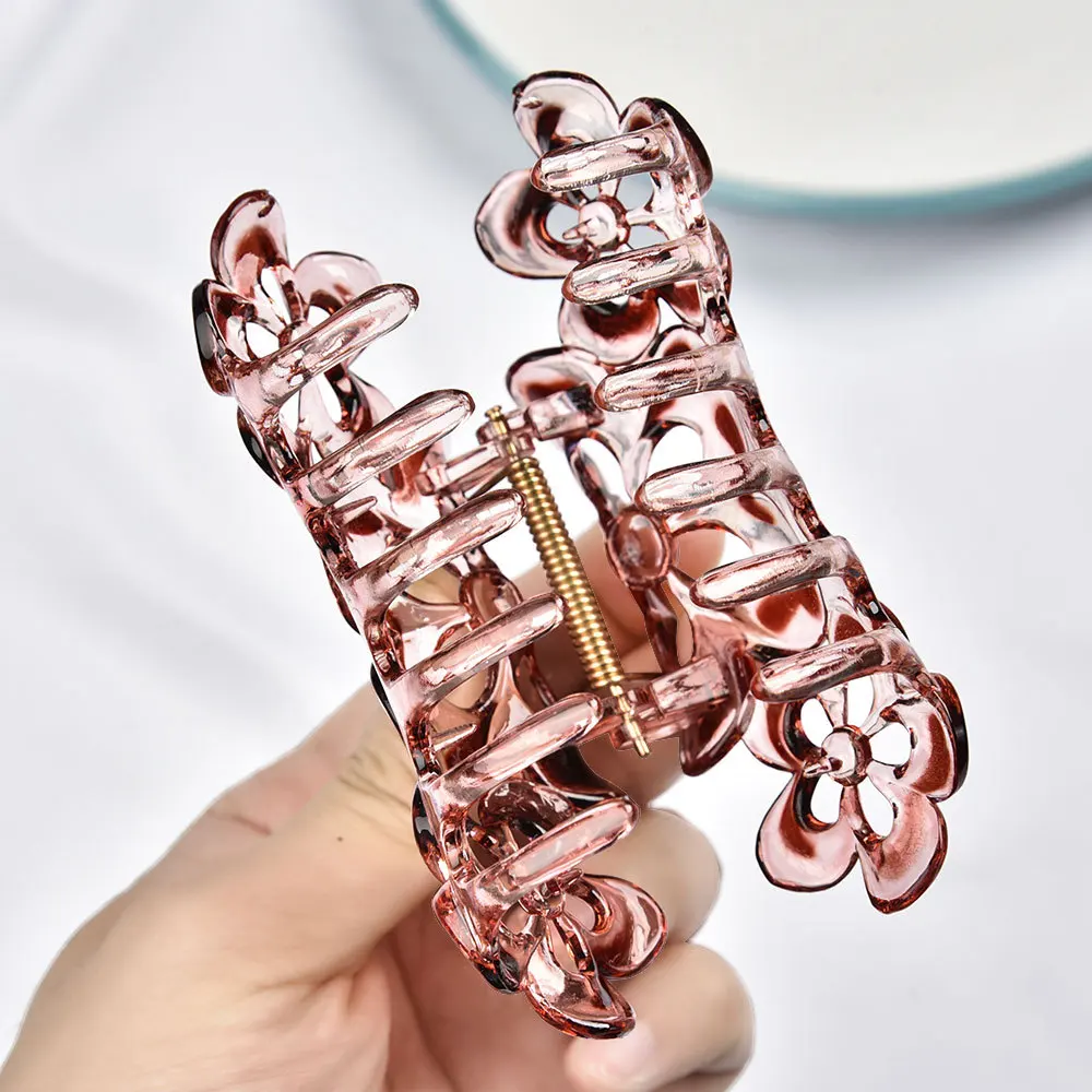 Wholesale Korean Female Large Hollow Flower Grasping Clip Transparent Claw Clips Hair Accessories plain Eco Plastic  Resin Claw