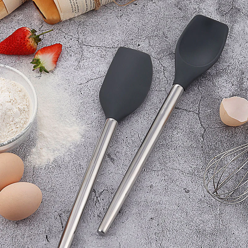 Hot Selling Heat Resistant Non-Stick Food Grade Silicone Cooking Cake  Spatula With Stainless Steel Handle